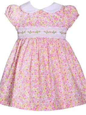Bonnie Jean Pink floral smocked embroidered dress New With Tags